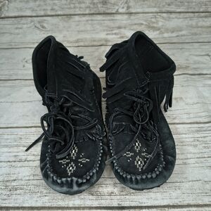 Manitoba Mukluks Black Suede Tassel Ankle Boots Women Size 8